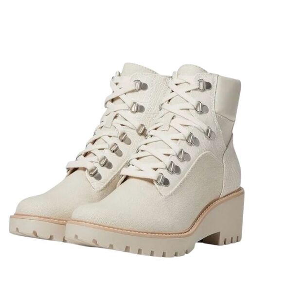 Dolce Vita Hank New Cream Lace-Up Combat Ankle Boots with Chunky Soles - Picture 1 of 8